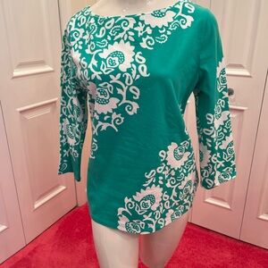 Floral Green and White Women's Top